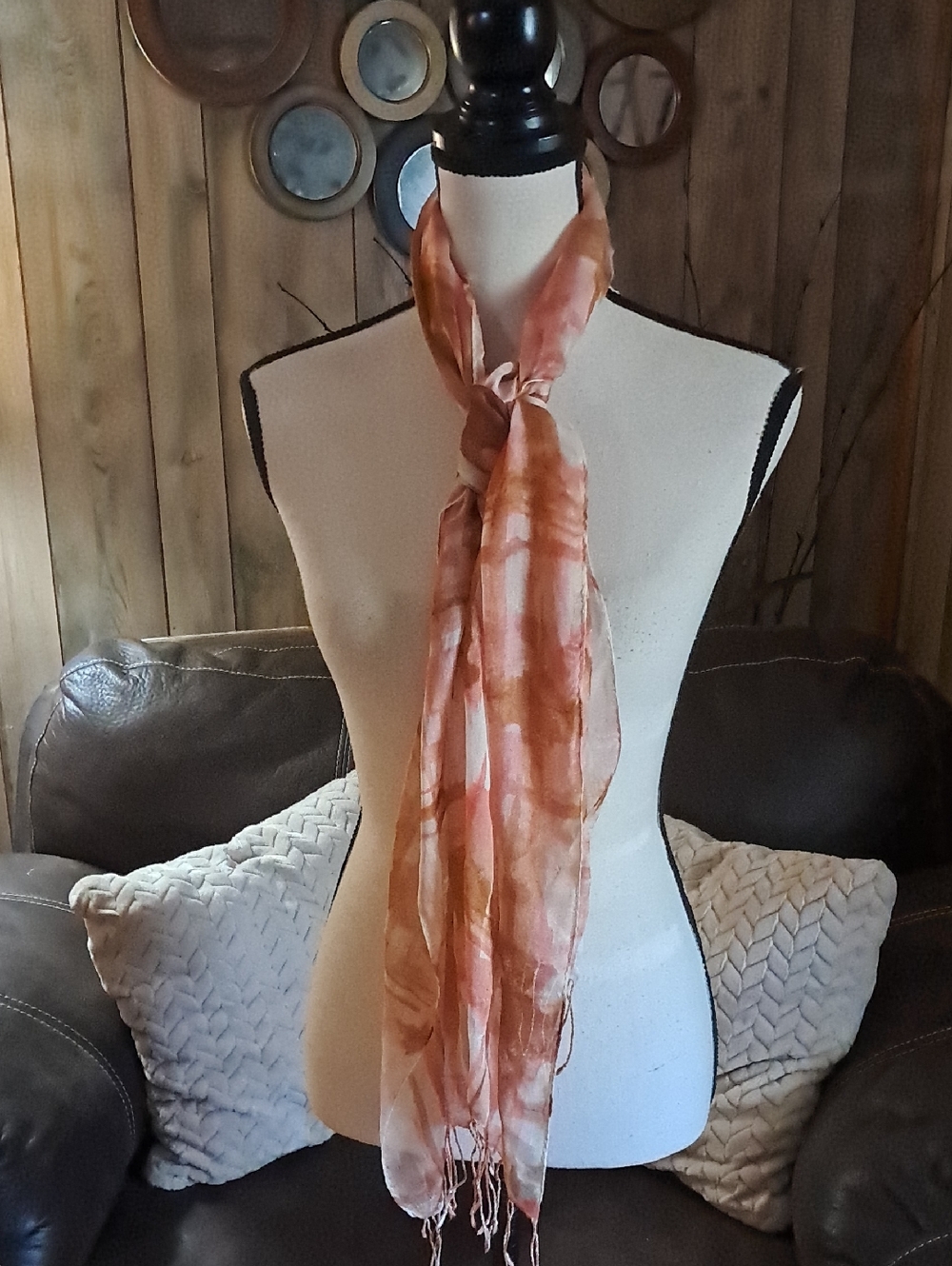 Talbots Blush and Cream Floral Lightweight Scarf with Fringe Silk Wool Cashmere - Picture 2 of 8